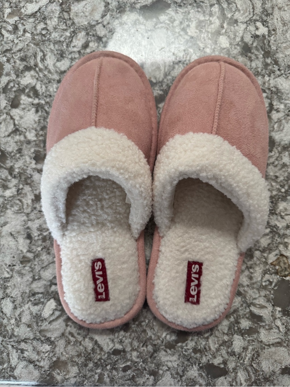 Levi's Dusty Pink Faux-Suede Sherpa Slide Slippers